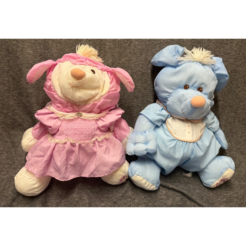 Vintage Fisher Price Puffalumps Mouse Plush Lot Pink Dress Blue Romper 1986 2006